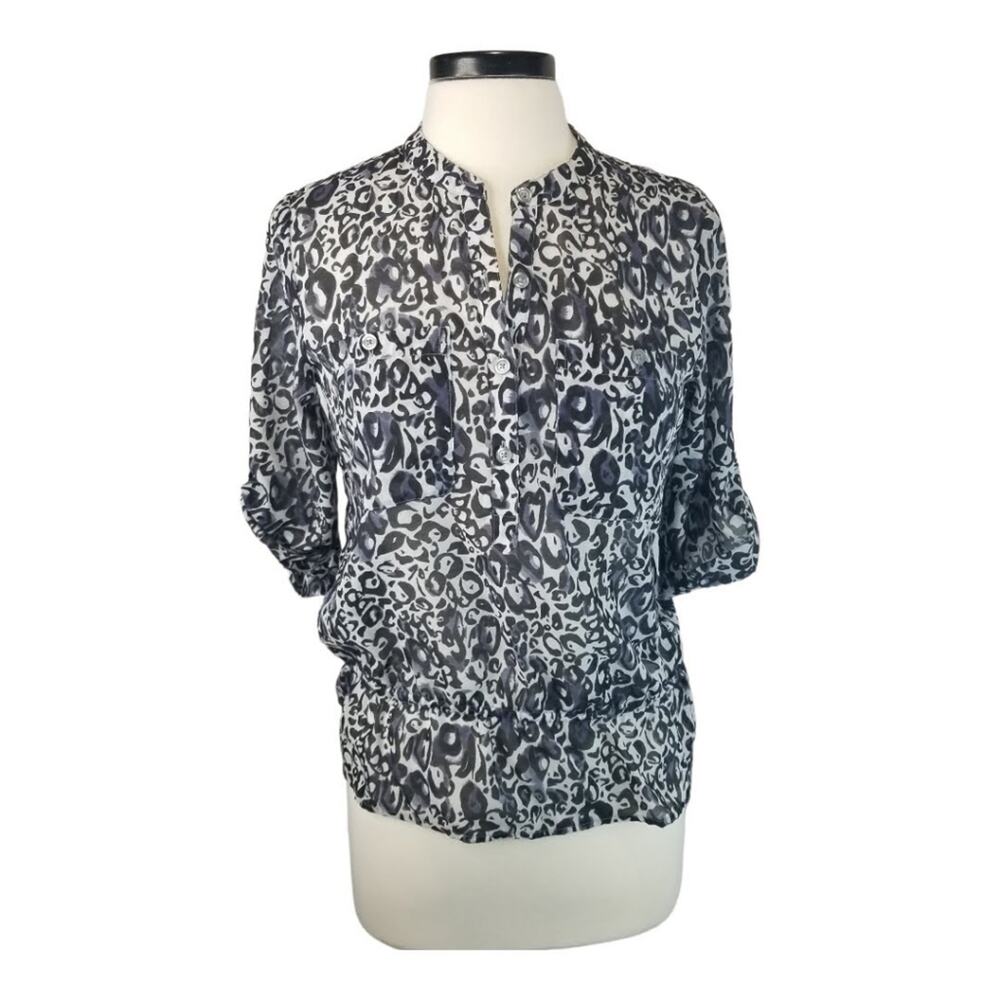Ann Taylor LOFT Shirt Small Petite Animal Print Adjustable Sleeve Blouse